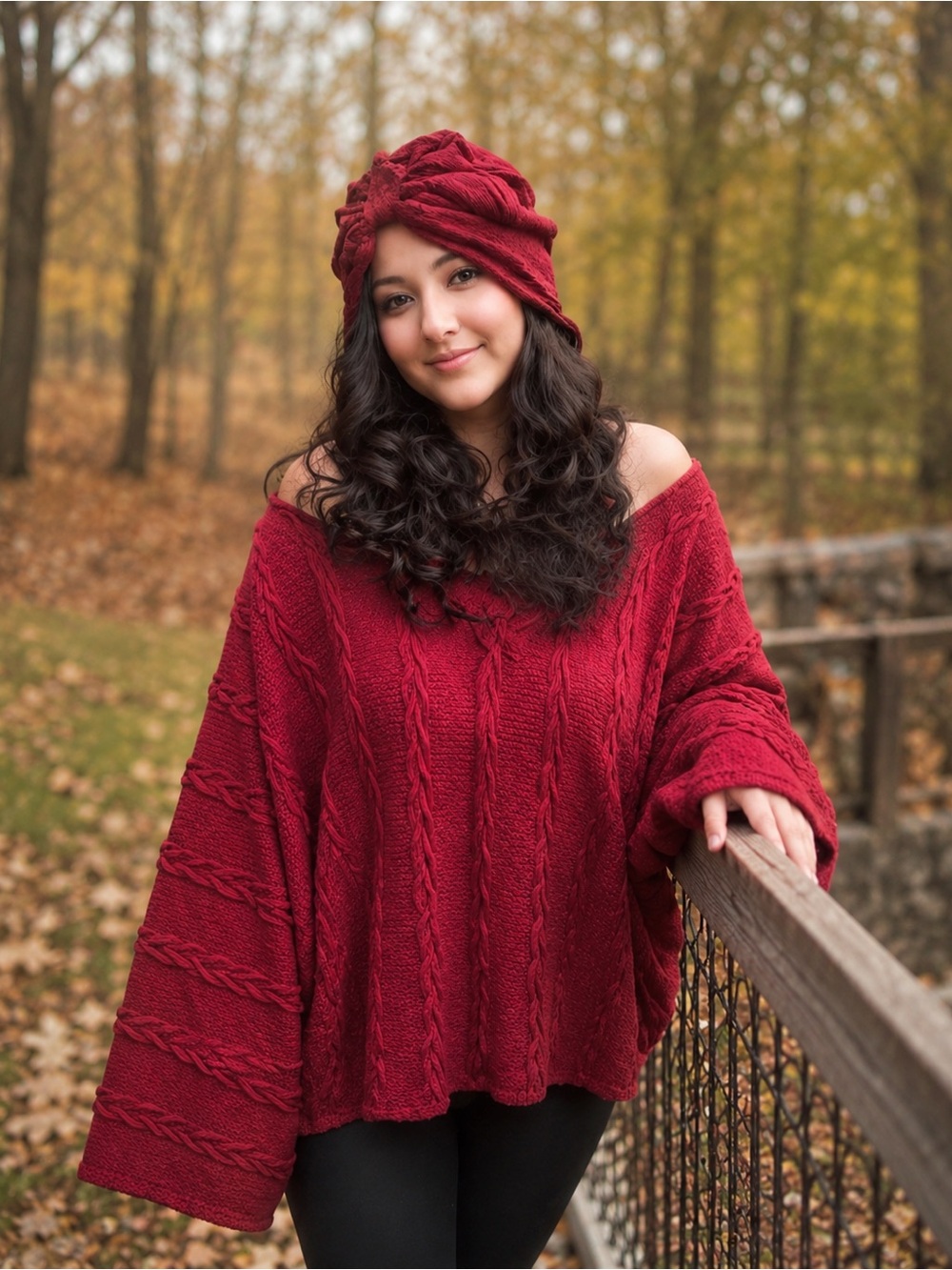 Fall Knit Set – Red Sweater with Matching Turban - Picture 5 of 6